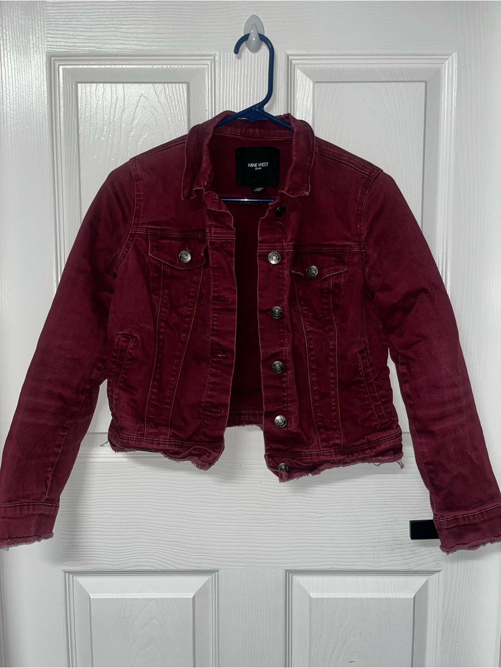 Nine West Maroon Burgundy women junior jean jacket long sleeves small